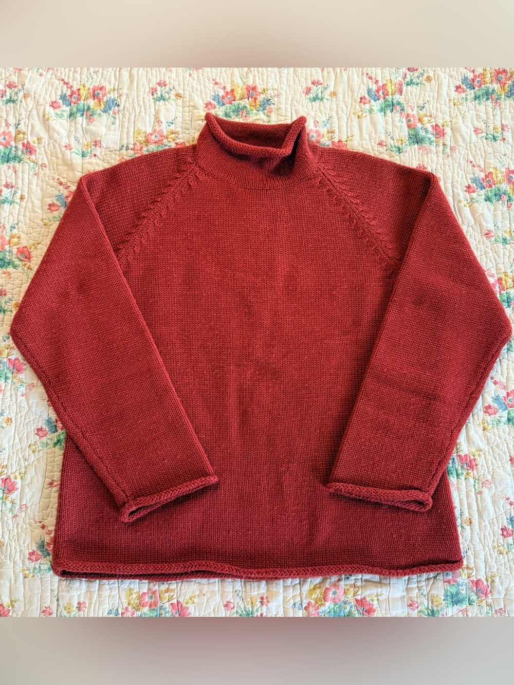 Vintage J. Crew 100% Wool Rollneck Sweater Rust Brick Red Size L